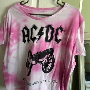 AC/DC Pink and White Crop Top with Tie-Dye Design
